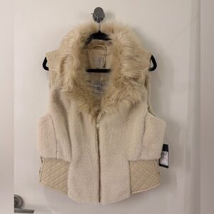 GUESS Faux Fur Cream Vest with Quilted Sides